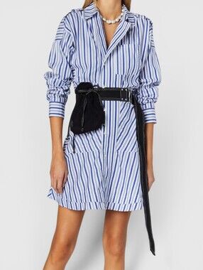 Derek Lam 10 Crosby Blue White Striped Shirt Dress Coastal Hamptons Size 4